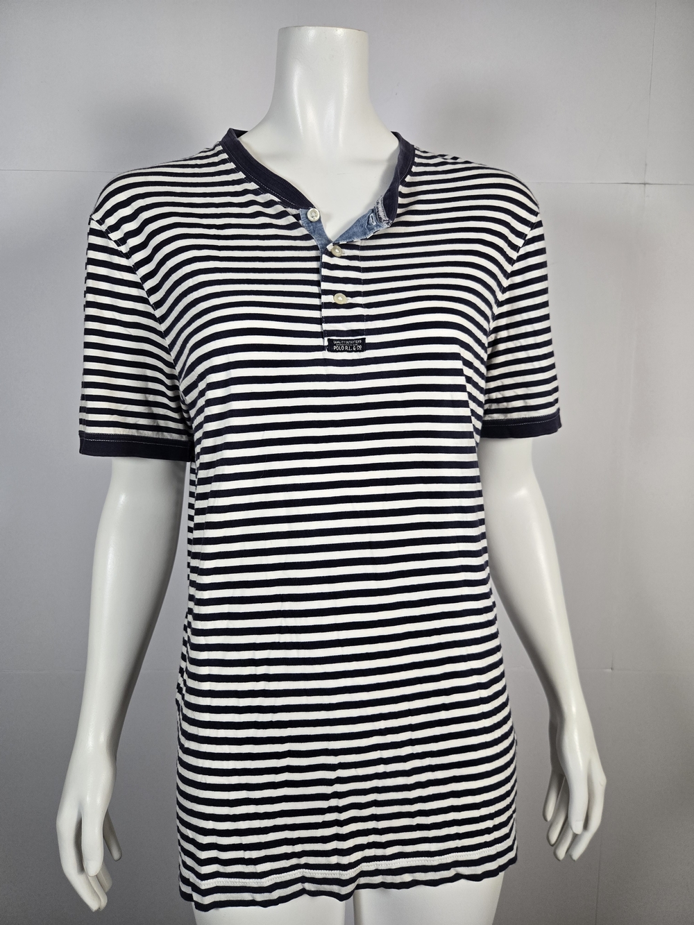 Ralph Lauren Navy and White Striped Short Sleeve Henley